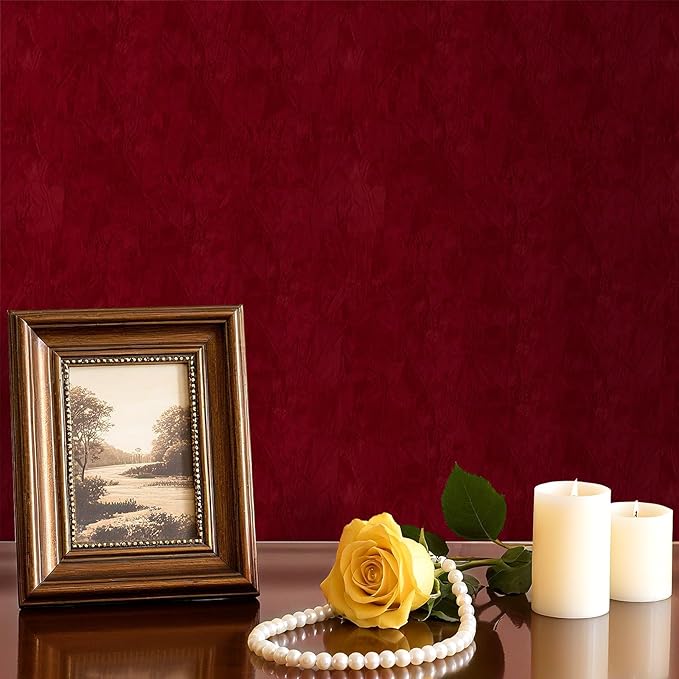 30"x317" Large Size Dark Red Contact Paper Self Adhesive Velvet Wallpaper Peel and Stick Fabric Wallpaper Velvet Backing Paper for Walls Dresser Jewelry Crafts Flocking Wrinkled Textured