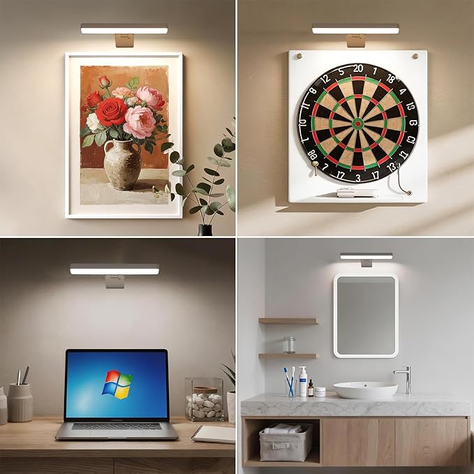 Battery Operated Picture Lights for Wall, White Wireless Art Light for Paintings, Rechargeable Display Light for Picture with Remote, 3 Color Poster Lights for Frame Portraits Wall Decor (2 Pack)
