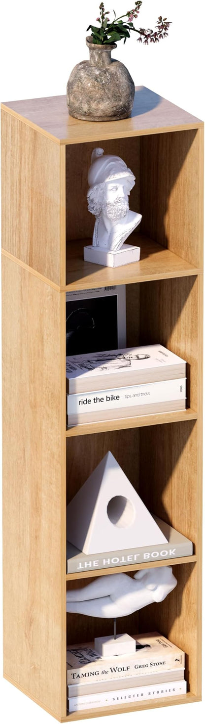 4 Cube Storage Organizer, 4 Tier Cube Low Bookcase Freestanding Storage Display Organizer, Four-Cubes Open Shelf Bookshelf for Home Office (Oak, 4-Cube)