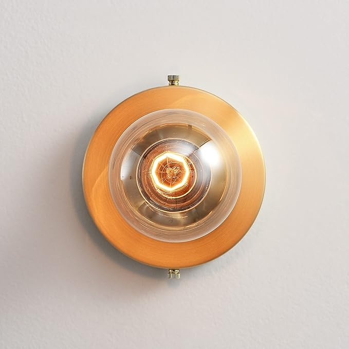 BRIGHTTIA Luna Uno 1-Light Wall Sconce - Mid Century Industrial Modern Flush Mount Fixture for Wall & Ceiling - Minimalist Lamp for Bathroom and Small Spaces - Brushed Gold (BC0026-1G)