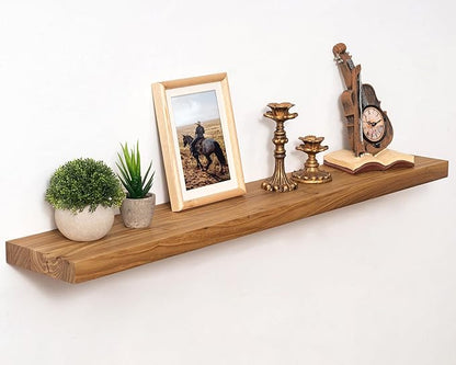 Marsmiles 40 inch Floating Shelves for Wall Solid Elm Wood Wall Mounted Shelves|Rustic Long Floating Shelves with Invisible Bracket for Bathroom Living Room Kitchen|Natural, 1 Pack