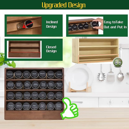 Bamboo Tiered Spice Rack Organizer for Cabinet,Wooden Seasoning Rack for Countertop, Cupboard, Pantry, Kitchen (Spice Jars Included)