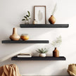 Floating Shelves 16 in, Set of 3 Solid Rustic Wood Wall Mounted Shelves, Wall Picture Ledge Shelf with Invisible Metal Brackets for Living Room, Bedroom, Bathroom, Black