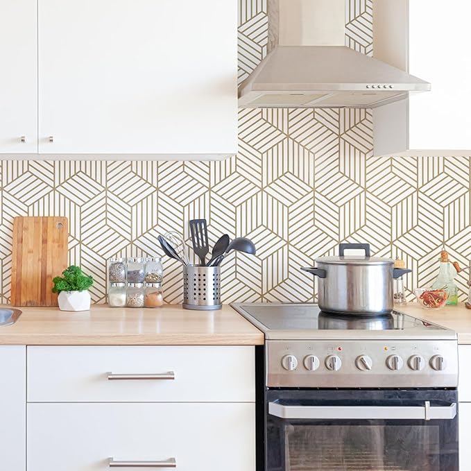 WENMER 17.71" x 118" Geometric Hexagon Wallpaper Peel and Stick Wallpaper Removable Self Adhesive Wall Paper Vinyl Film Shelf Paper & Drawer Liner Roll for Home Use