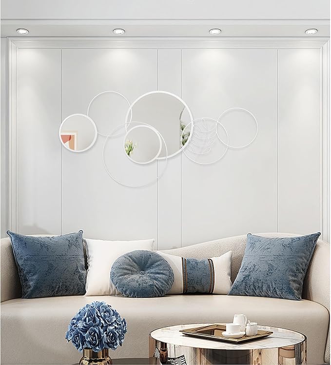 4 Pack White Mirror Set, Wall Mounted Circle Metal Framed Mirror Round Decorative Modern Mirrors for Living Room Bedroom Entryway Decor 16x32 Inch