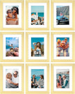 Vittanly 6x8 Picture Frames Set of 9, Shatter Resistant Plexiglass, Display 4x6 Pictures with Mat or 6x8 without Mat, Photo Frames for Wall or Tabletop, Engineered Wood, Gold