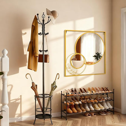 Gold Metal Mirror Set, Square Large Wall Mounted Mirror Golden Modern Artistic Decorative Mirrors for Bedroom Living Room Entryway 30x30 Inch Decor
