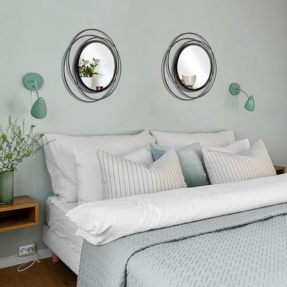 Cityelf 2 Set 13.3'' Black Circle Mirrors Wall Decor Iron Frame Wall Art Round Mirror Home Decor Hanging for Living Room/Bedroom/Bathroom/Entryway (Medium Size 13.3 inch,Circles)