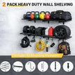 2 Pack Garage Wall Shelves, Heavy Duty Wall Mounted Shelving, 46”x12.5” Floating Shelf, 8 Hooks–Industrial Storage System with Reinforced Steel Powder-Coated Finish, 380lbs Capacity for Shop, Basement