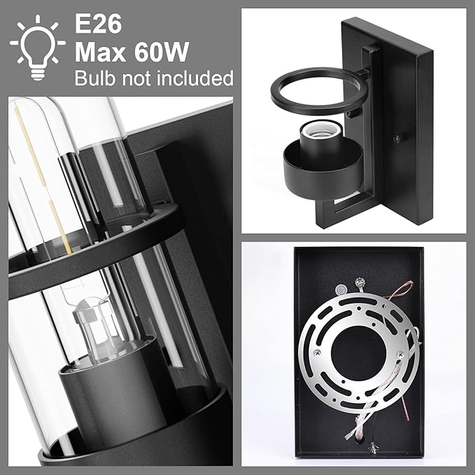 Tipace Black Hardwired Wall Sconces Set of 2,Modern Bathroom Vanity Sconces Wall Lighting with Clear Glass Shade,Farmhouse Wall Mount Lights for Mirror Bedroom Living Room Hallway Kitchen