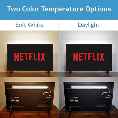 TrueColor USB-Powered LED Light Bar with Frosted Cover for Under Cabinet, Under Monitor, TV Backlight – Easy-Install - Adhesive & Mounting Brackets Included - 100,000 Hours Lifetime (12", Daylight)