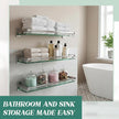 3 Pack 20 Inch Glass Bathroom Shelves for Wall, Wall Mount Glass Shelves with Stainless Steel Rail, Modern Floating Bathroom Shelf Organizer, Rectangular Room Decor for Sink, Over Toilet