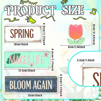 Spring Decoration For Home Wooden Tulip Tiered Tray Decor Spring Block Sign with Floral Farmhouse Tabletop Spring Decor Centerpiece for Tables Seasonal Home Easter Decor
