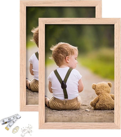 5x7 Picture Frame, OAK Wood Photo Frame with Perspex Glass for Vertical or Horizontal Tabletop Wall Display for Photos, Paintings, Posters, Artwork, Birthday Christmas Gift, Set of 2