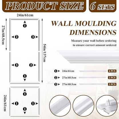 Pangda Peel and Stick Wall Molding Kit, 3D Premade Accent Molding Wainscoting Panel for Interior Wall Moulding Decor, Ready to Assemble Wainscoting Accent Panel(6 Set,24 x 54 in)
