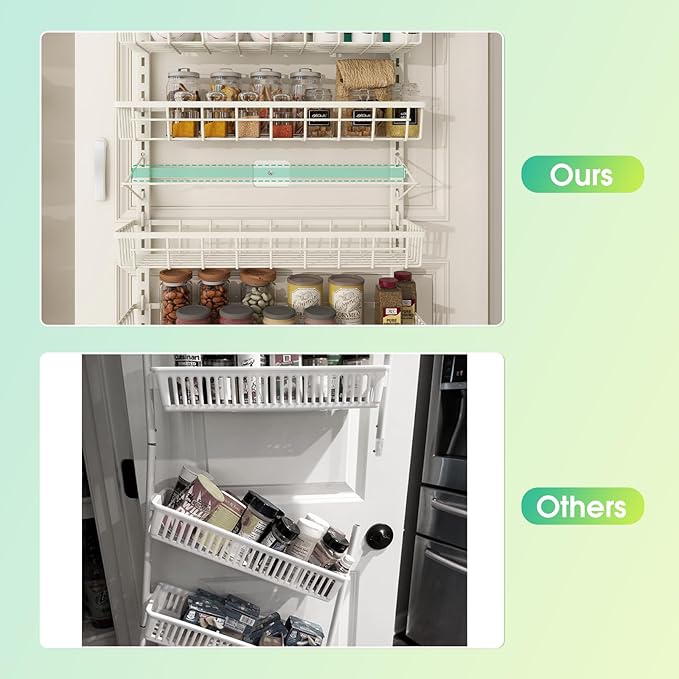 12 Inch Wide Narrow Over The Door Pantry Organizer, Pantry Organization and Storage, Black Metal Hanging Deep Basket Wall Spice Rack Seasoning Shelves, Home & Kitchen Essentials, Apartment