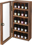 Ikee Design Wall Mounted Wooden Collectible Display Case 5 Shelf Display Storage Accessories with Tempered Glass Door, Sunglass Cabinet, Wall Shadow Box, Brown Color