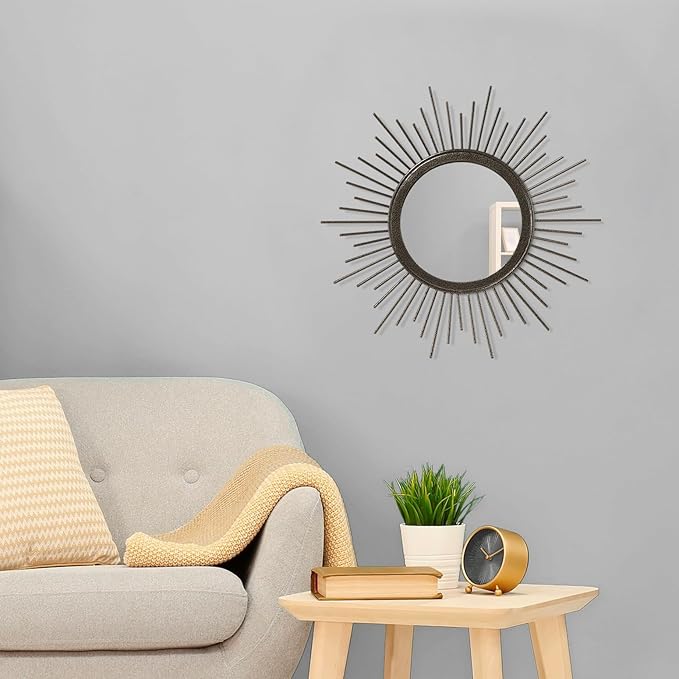 Large Spoked Sunburst Wall Mirror Boho Home Decor Round Wall Art Mirror Modern Metal Mirrors for Wall Living Room Vanity Bathroom Bedroom Hallway Balcony Entryway 16