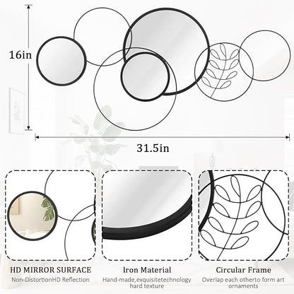 4 PCS Round Wall Mirror,Black Metal Framed Circle Mirror Set Modern Decorative Mirrors for Living Room Bedroom Entryway Bathroom 16x32 Inch Home Decor