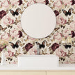 Vintage Butterfly Wallpaper Peel and Stick, Beige/Pink Floral Contact Paper, Thick Boho Chic Wall Paper Mural Self Adhesive Waterproof Removable for Bathroom Shelf Cabinet Drawer Table 17.5