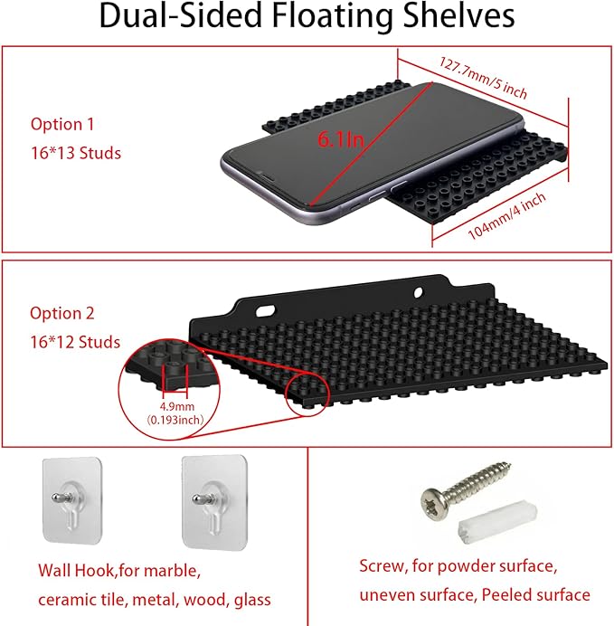 12 Pack Floating Shelves for Wall Compatible with Lego Building Bricks,16x13 Studs for Display and Protect Completed Legos Projects, Dual-Sided Display Shelves for Room Decor,Black