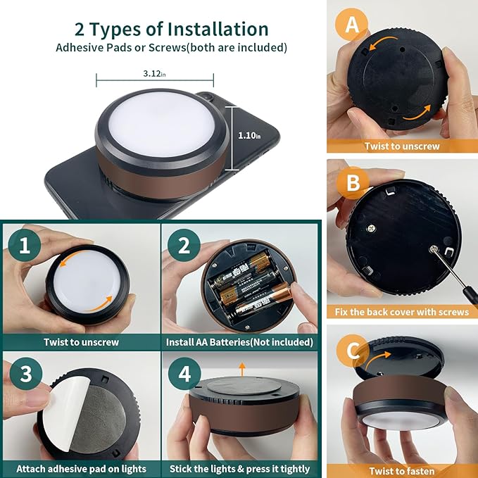 LEASTYLE Puck Lights with Remote, Battery Operated Under Cabinet Lighting with Dimmable Timer, Stick-On Closet Light Under Counter Lights for Kitchen,Black(1 Pack)