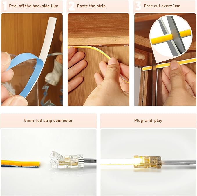 Under Cabinet COB Led Light Strip kit,16.4ft/5m Cuttable 6500K,Diffused Power with 6 Output Ports,Touch Switch&Dimmer Strip for Gun Safe Case,Book Shelf,Floating Shelf,Wall Panel,Home Decor