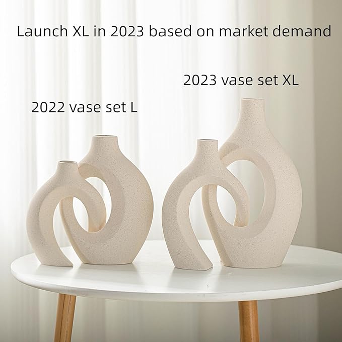 Snuggle Hollow Ceramic Vase Set of 2, Boho ins Style Round Nordic Mid Century Modern Aesthetic Decorative Vase for Home Decor (Cream W 6.8