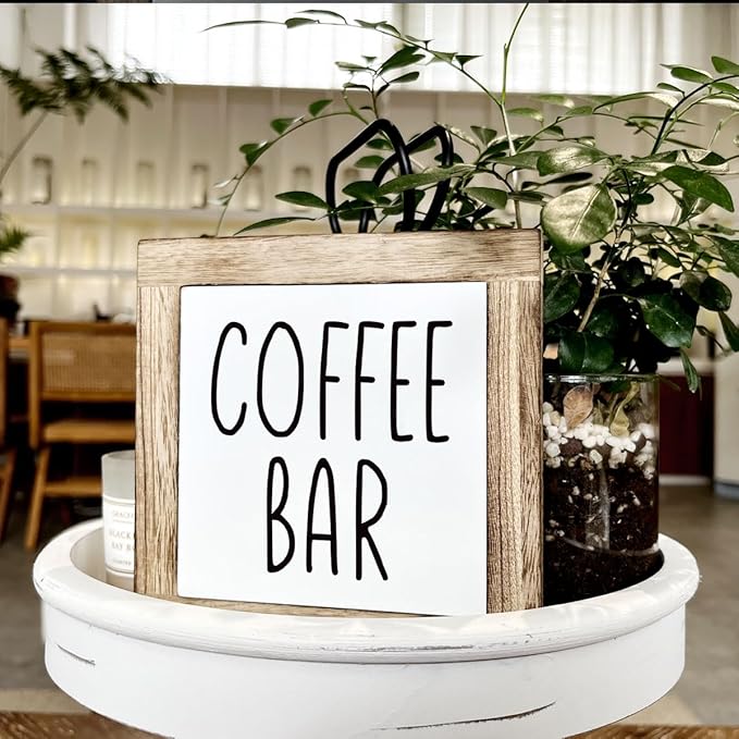 Coffee Bar Sign and Decor Set - Wooden Box Signs for Home, Farmhouse Wood Table Decor, Country Style Cafe Decoration