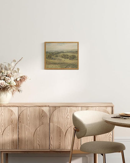 InSimSea Framed Canvas Wall Art, Vintage Landscape Art for Living Room Hallway Shelf, 10x8in,Hills Pasture Watercolor Painting, Rustic Farmhouse Cozy Cottage Mid Century Small Nature Decor