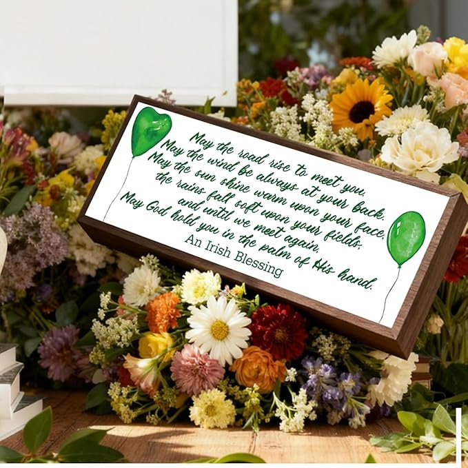 Irish Prayer Sign, Green Wood Signs, Rustic Framed Desk Decor, St.Patrick's Day Wooden Box Sign for Home Bedroom Office Shelf Table Decor, Irish Blessing Signs Gift, 9.5x3.1x1 inches