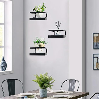 ARTORA Wall Mounted Plant Holder, Wooden Floating Shelf with Invisible Bracket Wall Mount Wood Rack Small Decorative Display Shelves with Gaurdrail for Bedroom Living Room Bathroom (Black,1 Pack)