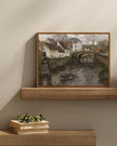 InSimSea Framed Canvas Wall Art Vintage Decor, Landscape Wall Art, Riverside Small Town Pictures Home Decor, Rustic Farmhouse Wall Print for Bedroom Living Room, 12