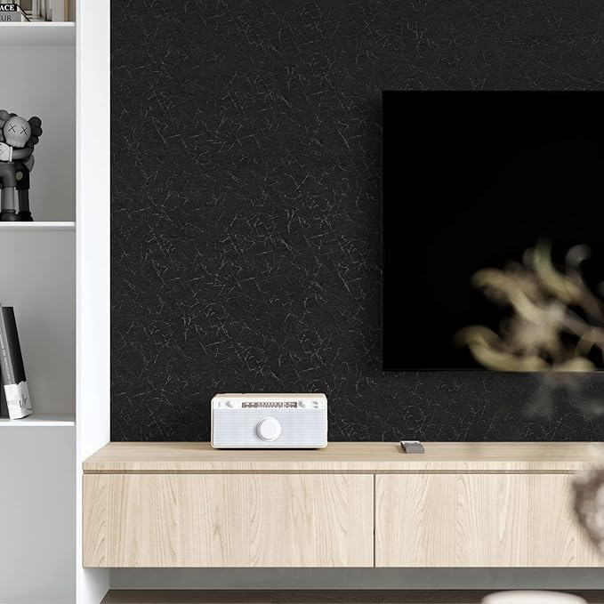 Cohoo Home Black Silk Peel and Stick Wallpaper for Bedroom Solid Black Textured Contact Paper for Cabinets and Drawers Self Adhesive Removable Wallpaper for Bathroom Embossed Waterproof 15.7inW 118inL