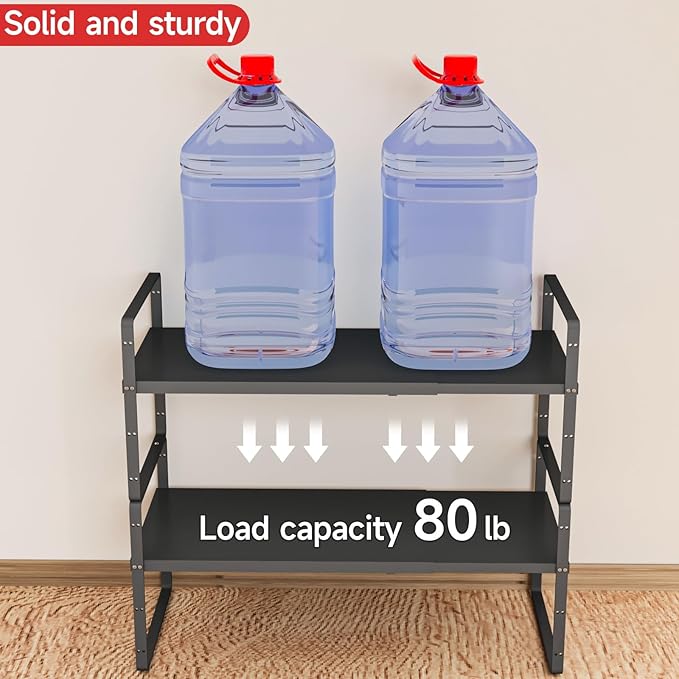 16.5-27’’L Expandable Stackable Cabinet Shelves, Adjustable Spice Rack Cabinet Shelf Organizer for Kitchen, Countertop, Pantry and Cupboard, Black