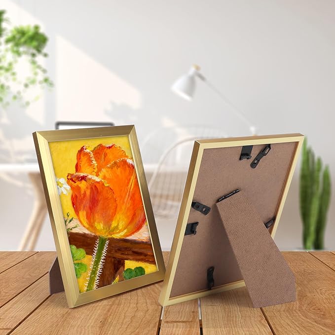 Hoikwo 14 Packs 5x7 Gold Multi Plastic Picture Frames Set with Plastic Cover for Family Photos, Artwork, Light Weight Bulk 5 by 7 Frames Packs for Wall Hanging and Table, Stylish Picture Frames