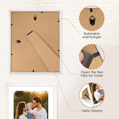 FIXSMITH 8x10 Picture Frame Bulk-4 Pack, Photo Frame with HD Plexiglass, Display Pictures 5x7 with Mat or 8x10 Without Mat, White Picture Frames Collage Wall Decor, Wall & Tabletop Picture Frames
