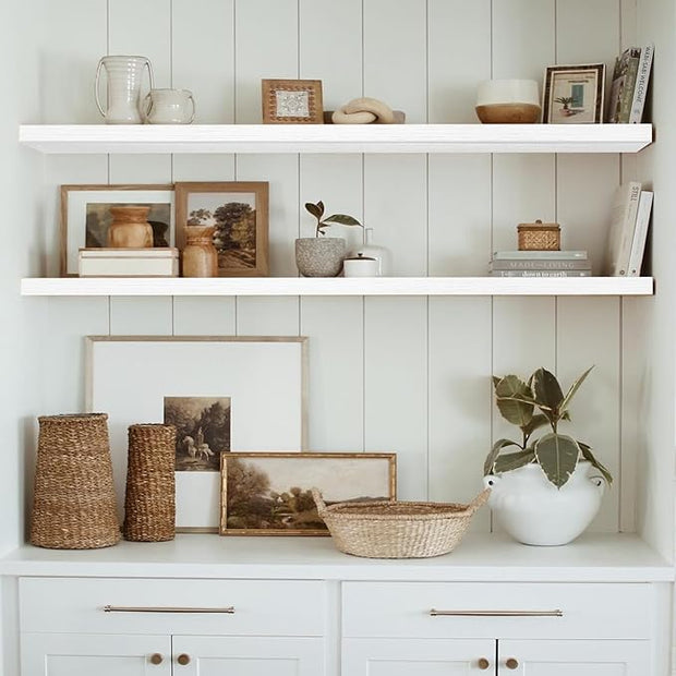 QEEIG Floating Shelves for Wall 55.1" Extra Long - Wall Mounted Shelf Bathroom Kitchen Living Room Bedroom Farmhouse Home Decor Display Bookshelf Large 55.1 x 9.3 inch Set of 2, White (008-140W)