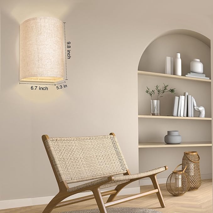 Battery Operated Wall Sconces Set of Two, 18 RGB Colors Stick on Wall Lights with Remote, Changeable Dimmable Height Fabric Battery Powered Wall Lights for Bedroom Living Room Hallway