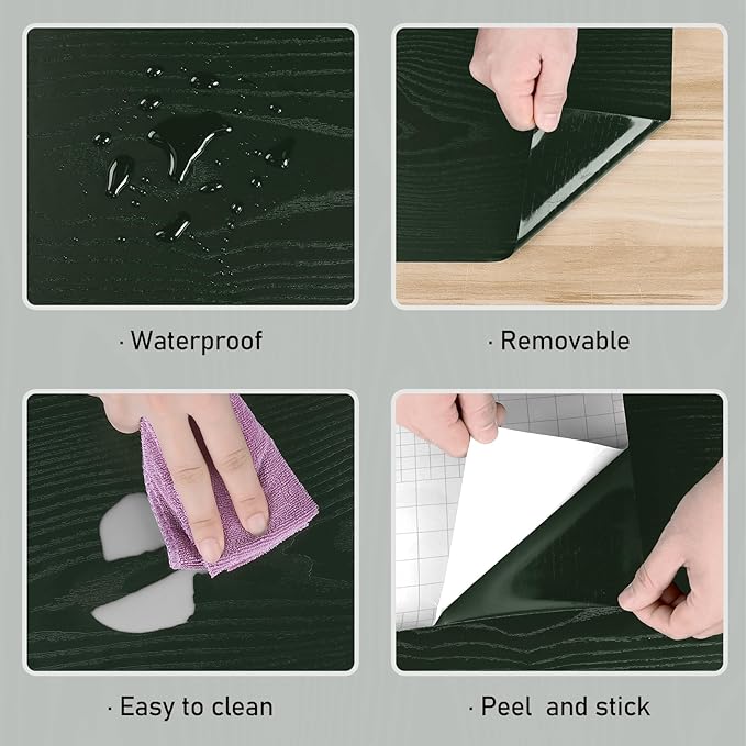 Wallercity Blackish-Green Wood Grain Contact Paper for Cabinets Dark Green Textured Wood Wallpaper Peel and Stick Countertops Vinyl Waterproof Wooden Wall Paper for Countertop Desk Table 15.8''x236''