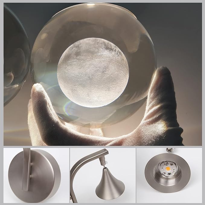 Crystal Wall Sconce, Modern Indoor Moon Wall Lamp, Dimmable LED Wall Light for Bedroom Bedside Batnroom Vanity Living Room Dining Room Hallway. Nickel