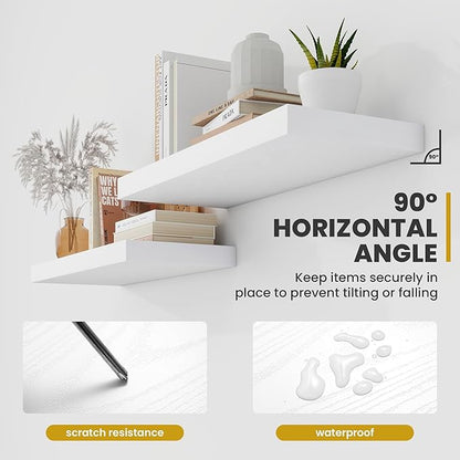 55 Inch Floating Shelves, 9.3" Deep Floating Shelf Wall Mounted, 56" Wall Shelves, Rustic Deep Bookshelf, Large Display Shelves & Storage Shelves for Bedroom, Living Room, White, Set of 1