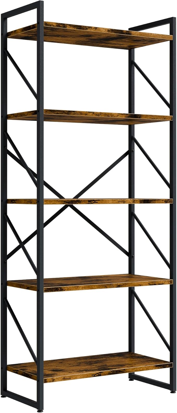 Shintenchi 5 Tiers Bookshelf, Classically Tall Bookcase Shelf, Industrial Book Rack, Modern Book Holder in Bedroom/Living Room/Home/Office, Storage Rack Shelves for Books/Movies-Rustic Brown
