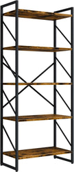 Shintenchi 5 Tiers Bookshelf, Classically Tall Bookcase Shelf, Industrial Book Rack, Modern Book Holder in Bedroom/Living Room/Home/Office, Storage Rack Shelves for Books/Movies-Rustic Brown