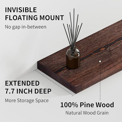 SAUMONIERES Floating Shelves 8 Inch Deep Solid Wood Wide Wall Shelf Set of 2 Wall Mounted for Bedroom Bathroom Living Room Kitchen, 36 Inch Walnut
