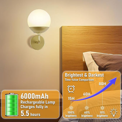 Battery Operated Wall Sconce Set of 2, Rechargeable Wireless Sconces with Dimmable Detachable Magnetic Bulbs and Remote, 3 Colors Wall Lights for Bedroom Living Room Hallway Fireplace