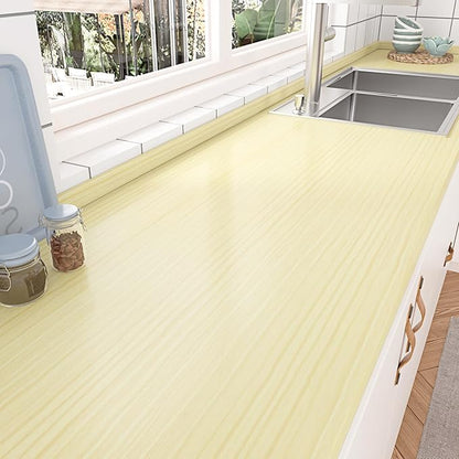 Wallercity Cozy Light Yellow Wooden Peel and Stick Wallpaper for Kitchen Countertops Wood Grain Maple Contact Paper for Cabinets Desk Self Adhesive Waterproof Wallpapers for Shelf Liner 15.8''x236''
