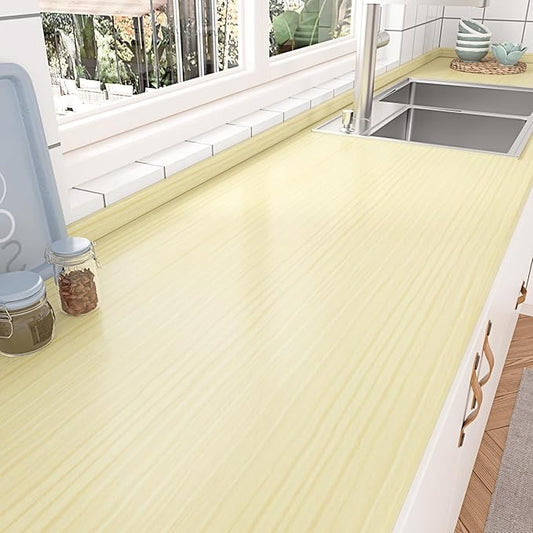 Wallercity Cozy Light Yellow Wooden Peel and Stick Wallpaper for Kitchen Countertops Wood Grain Maple Contact Paper for Cabinets Desk Self Adhesive Waterproof Wallpapers for Shelf Liner 15.8''x236''