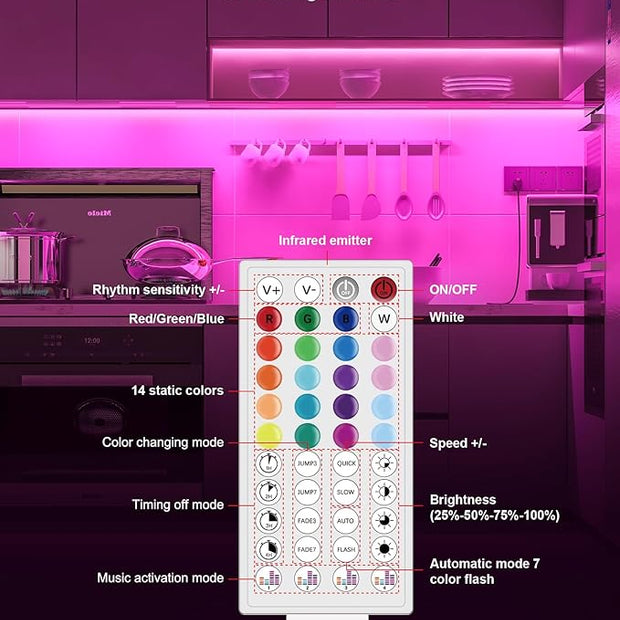 ASOKO 200 Lumens RGB Under Cabinet Light Plug in, 3 Pack 12 inch Linkable Counter Lights, Music Sync RGB LED Strip Lights with APP & Remote Control, Ambient Lights for Room Decor