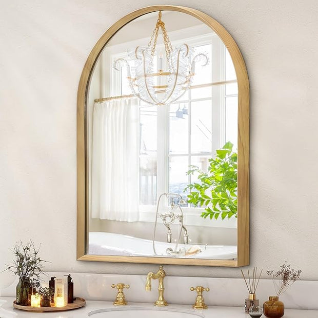 Arched Mirror Bathroom Wall Mirror 16"x12" Brushed Metal Vanity Wall Mounted Mirror for LivingRoom Bedroom Entryway Room Home Decor